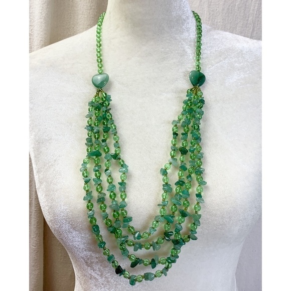 Vintage Green Aventurine and glass Bead Layered Bib Necklace - Picture 1 of 5